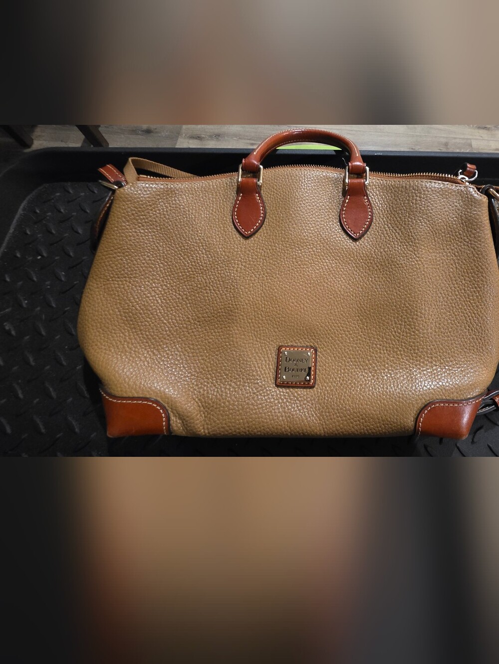 Dooney & Bourke Tan Pebbled Leather Satchel - Brown Trim - Picture 7 of 10